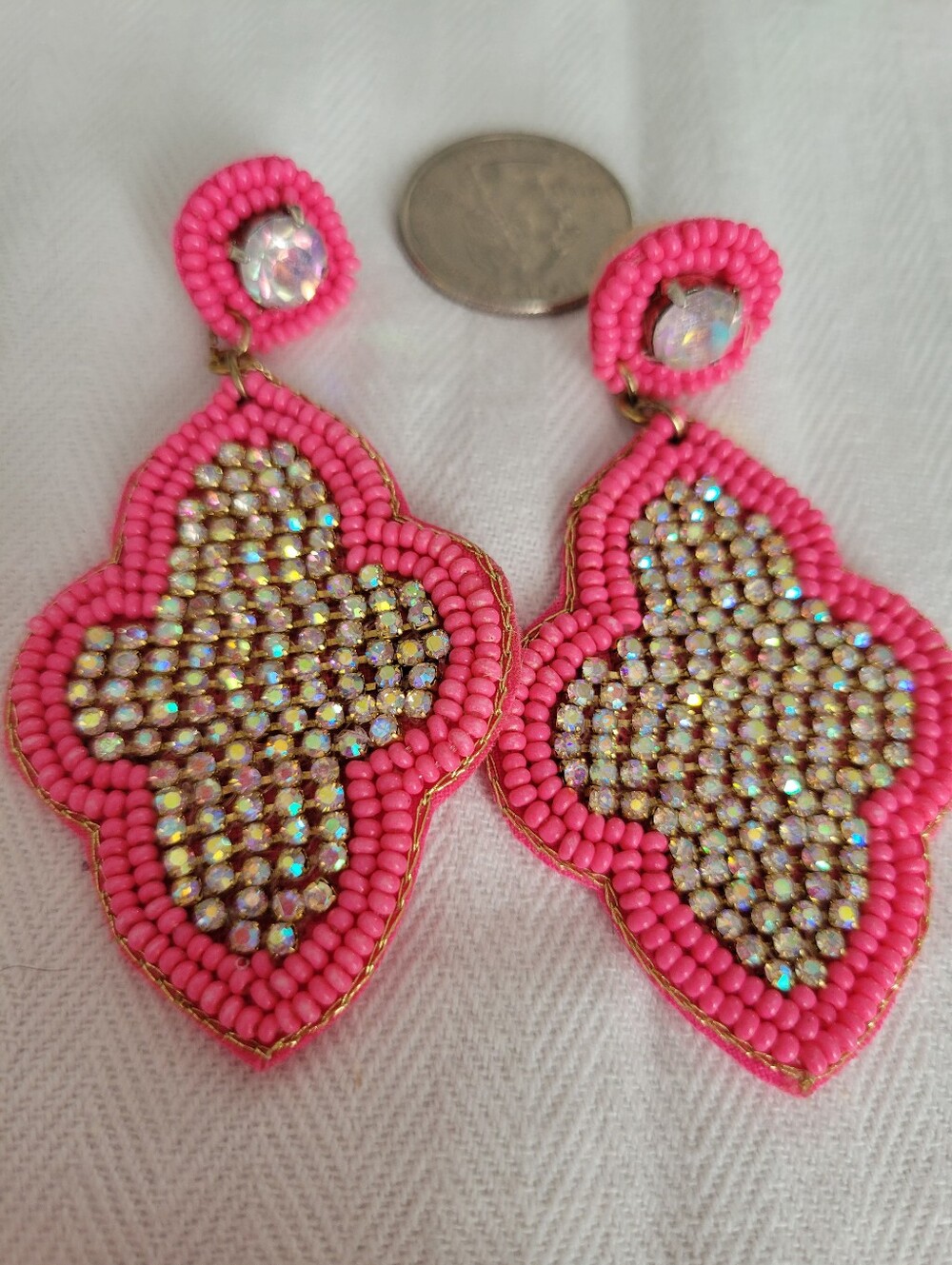 Handcrafted Pink Beaded Statement Earrings with AB Crystal Accents